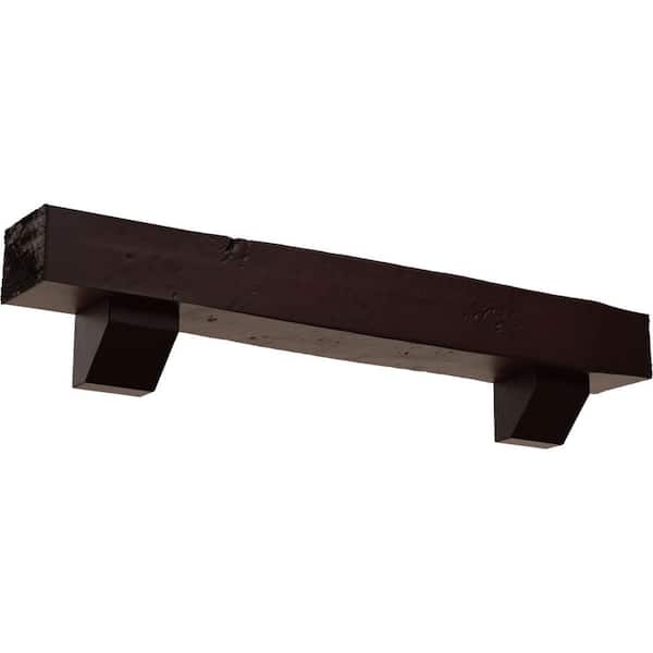 Ekena Millwork 4 in. x 6 in. x 3 ft. Knotty Pine Faux Wood Fireplace Mantel Kit with Ashford Corbels, Premium Cherry