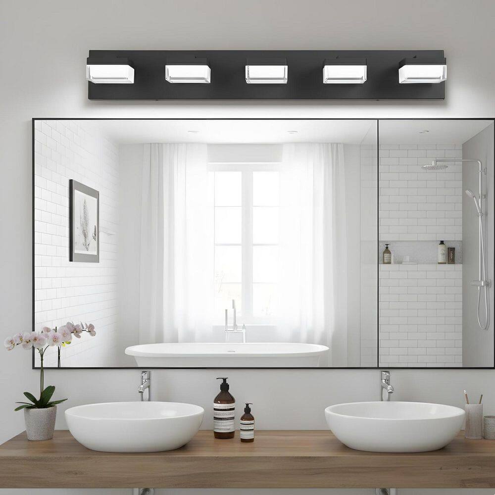 31.5 in. 5-Light LED Matte Black Bathroom Vanity Light Strip 6000K Dimmable with Acrylic Shade price history on PriceWatchPro