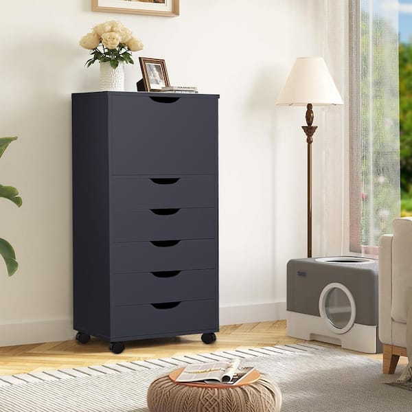 HOMESTOCK Black, 6-Drawer 41 in. H x 16 in. W x 19 in. D Wooden File Storage Cabinets for Home Vertical File Cabinet