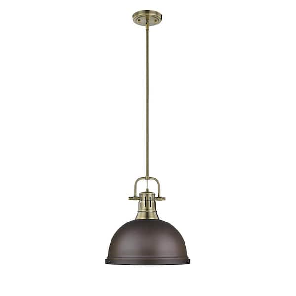 Duncan AB 1-Light Aged Brass Pendant with Rubbed Bronze Shade