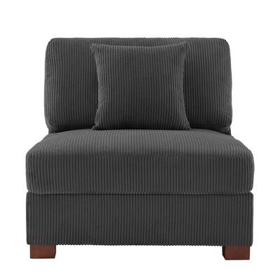 36 in. Gray Rectangle Corduroy Polyester Sectional Center Armless 1-Seat Sofa with One Pillow