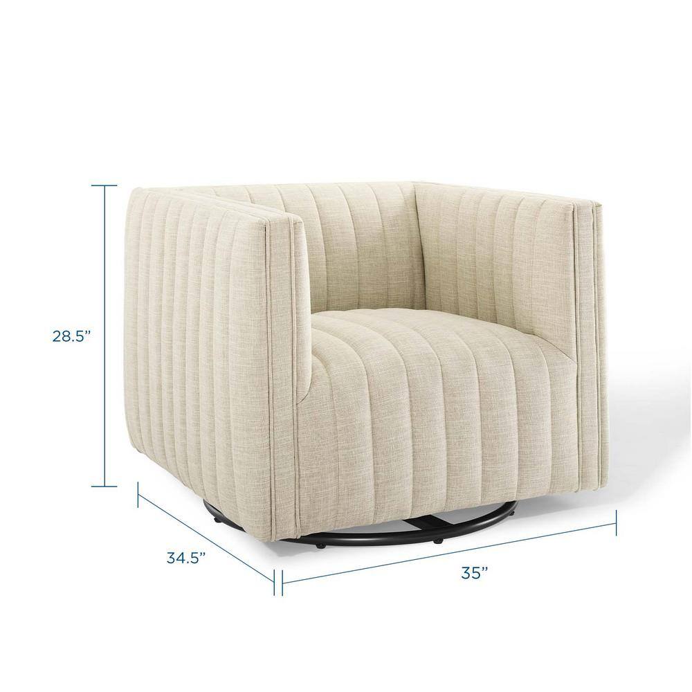 Beige Velvet Swivel Accent Chair with Wood Base