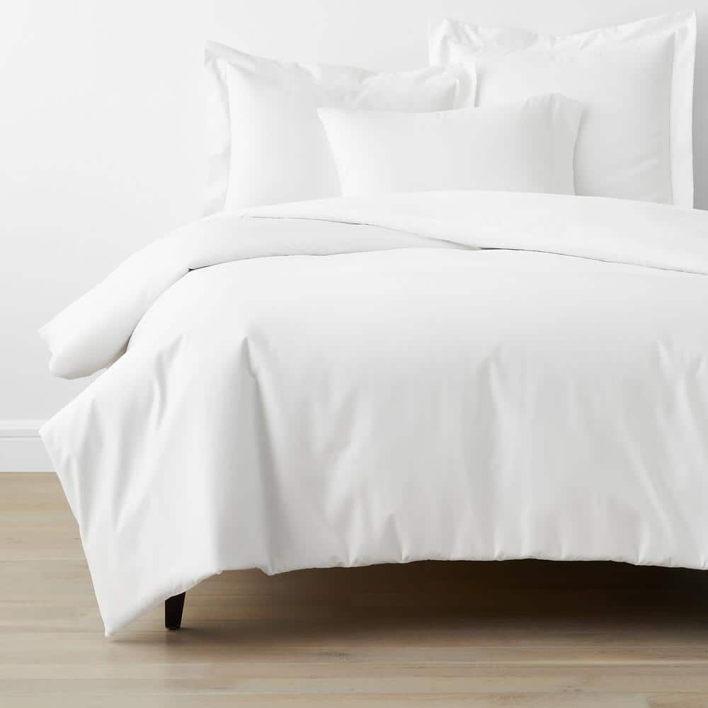 The Company Store Company Cotton White Solid 300-Thread Count Wrinkle-Free  Sateen Queen Duvet Cover DT95-Q-WHITE - The Home Depot