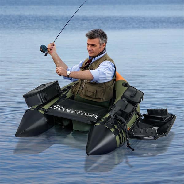 Green Inflatable Fishing Float Tube Portable Fishing Boat with3 Detachable Storage Boxes