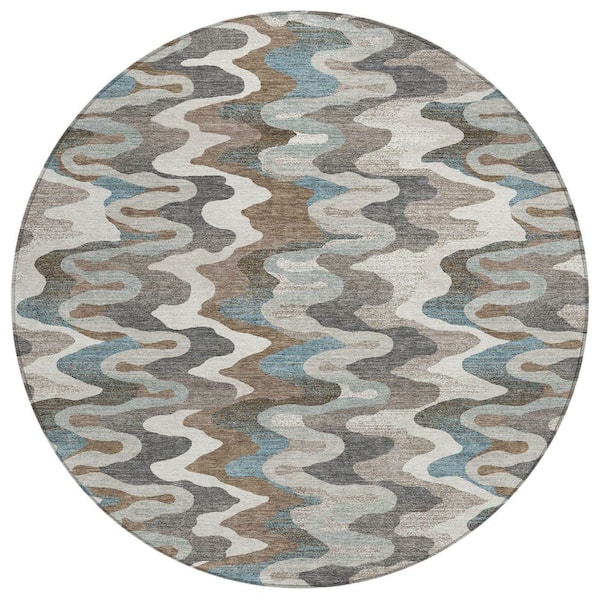 Chantille Machine Washable Indoor/Outdoor Abstract ACN2481 Ivory 8 ft. x 8 ft. Round Rug