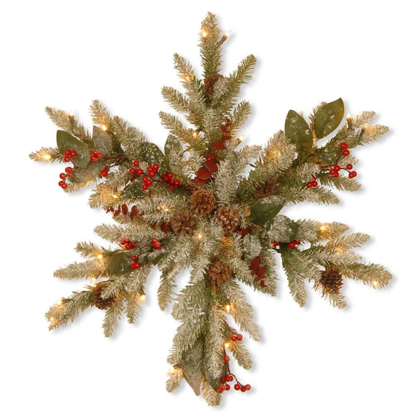 National Tree Company Decorative Collection Eucalyptus 32 in. Artificial Snowflake with Clear Lights