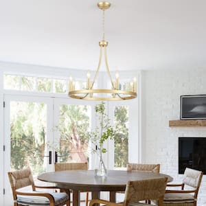 8-Light Gold Wagon Wheel Chandelier for Living Room Dinning Room with No Bulbs Included