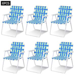 6-Piece Steel Folding Portable Beach Lawn Chair with Webbing Seat, Blue