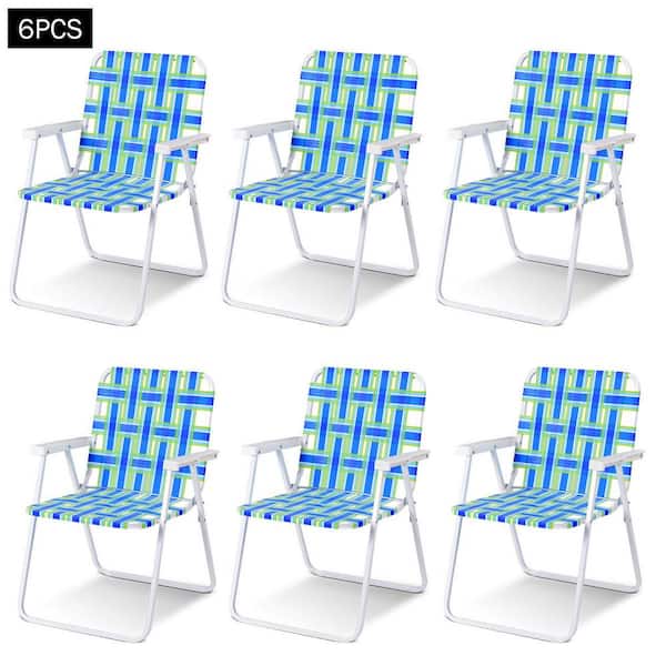 ANGELES HOME 6-Piece Steel Folding Portable Beach Lawn Chair with Webbing Seat, Blue
