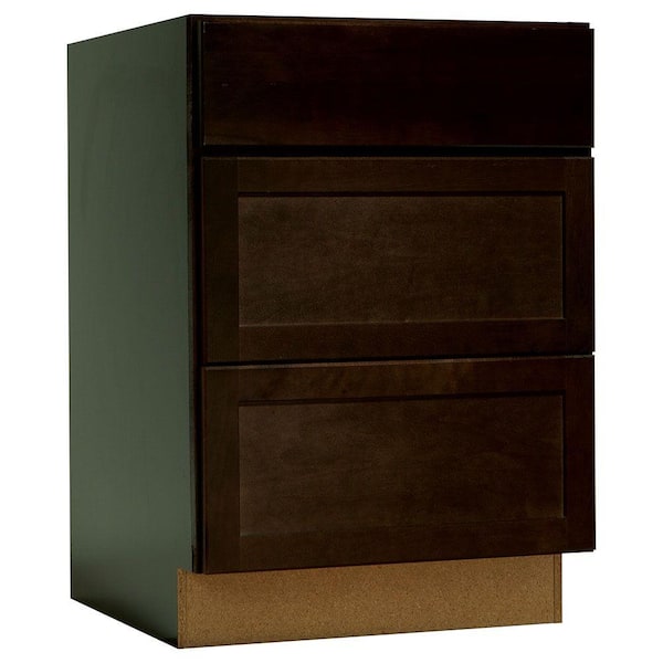 Hampton Bay Shaker Assembled 24x34.5x24 in. Drawer Base Kitchen Cabinet with Ball-Bearing Drawer Glides in Java