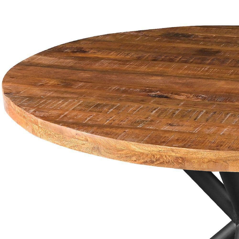Rustic Farmhouse 48" Round Solid Mango Wood Dining Table with Iron Legs