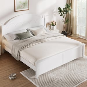Nestfair White Wood Frame Queen Size Platform Bed with Headboard ...
