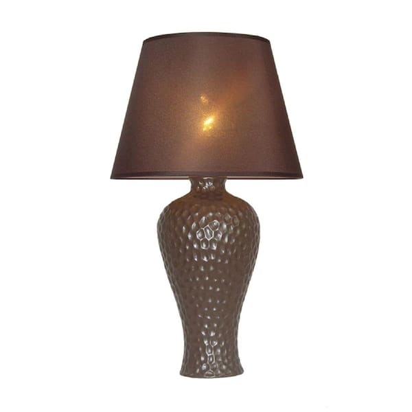 Simple Designs 19.5 in. Brown Textured Stucco Curvy Ceramic Table Lamp