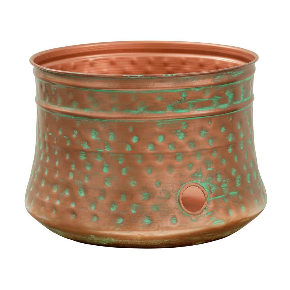 Hand-Hammered Patina Copper Garden Hose Storage Pot