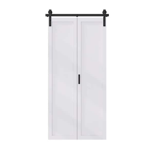 40 in. x 84 in. Assembled Bi-Fold 1 Panel White Primed DIY Available Solid Core MDF Sliding Barn Door with Hardware Kit