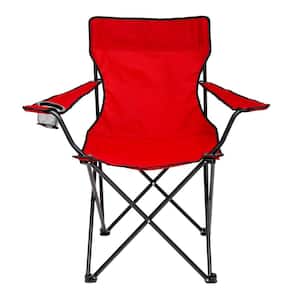 Outdoor Camping Folding Chair Heavy-Duty Steel Frame Collapsible Arm Chair with Cup Holder and Carry Bag