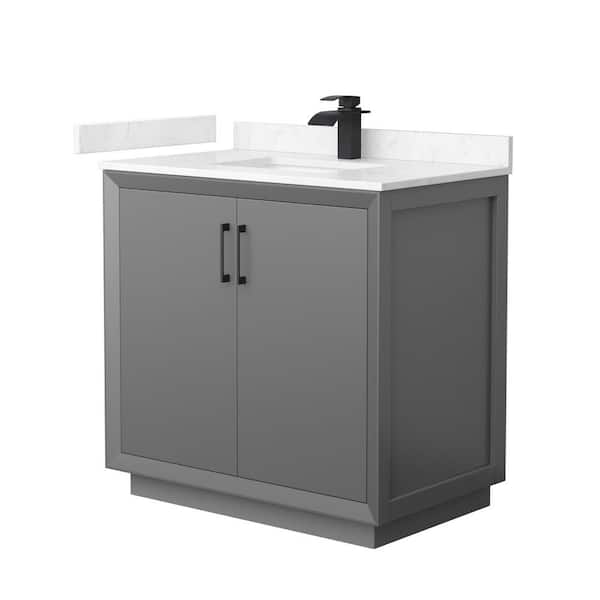 Wyndham Collection Strada 36 in. W x 22 in. D x 35 in. H Single Bath Vanity in Dark Gray with Carrara Cultured Marble Top