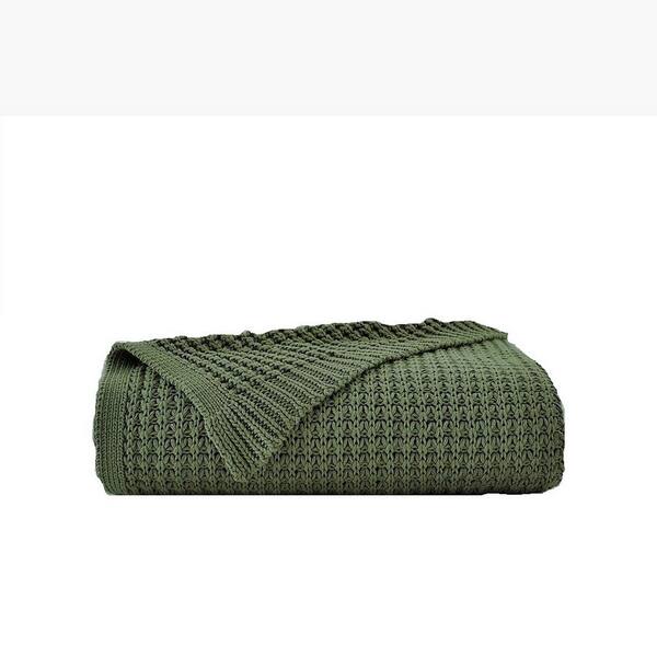 Truly Soft Chunky Knit Organic Green Cotton 1-Piece Throw Blanket