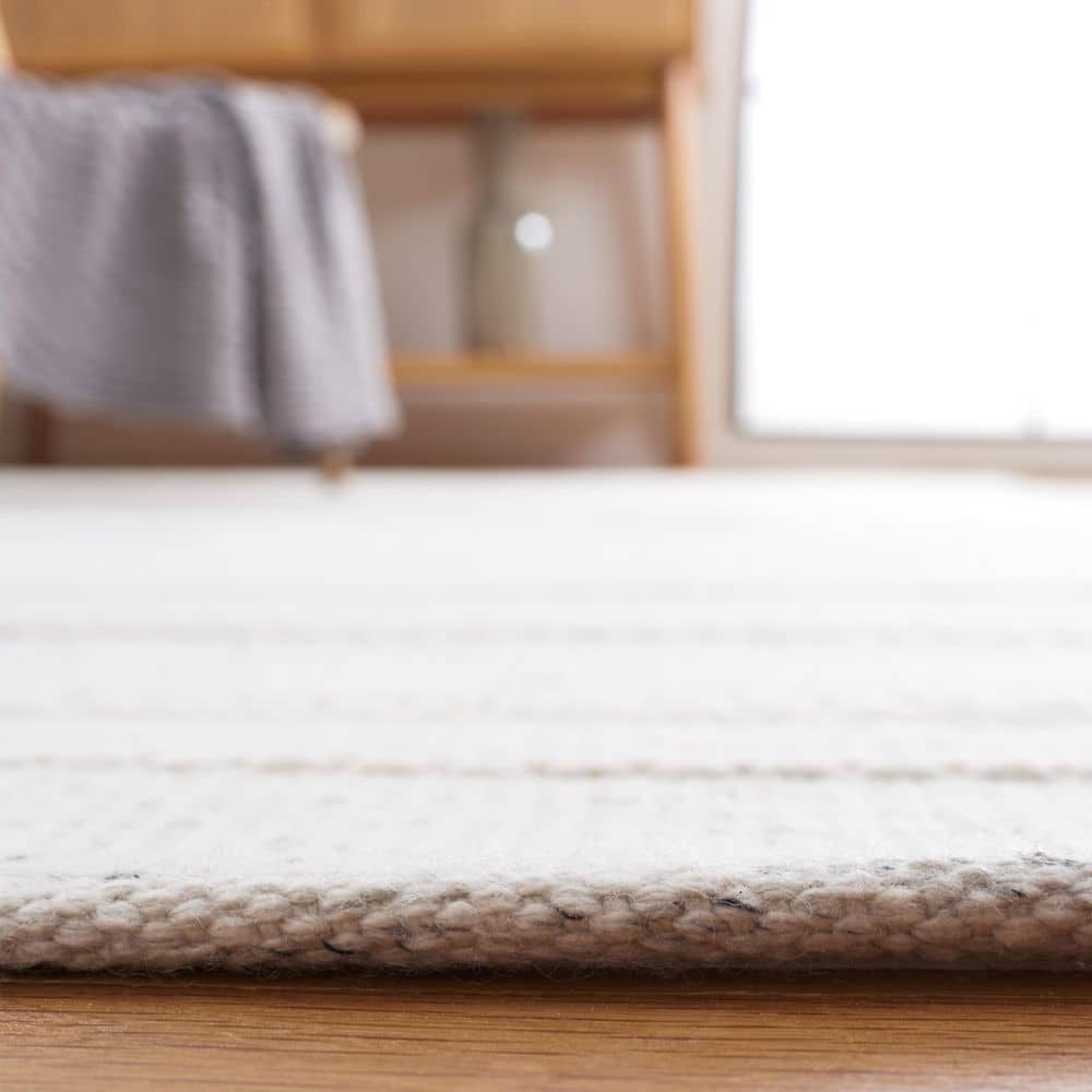 Ivory and Light Grey Square Flat Woven Wool Rug