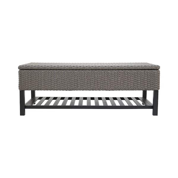 Noble House Regent Outdoor Patio 30.74 Gal. Dark Grey Polyethylene with Iron Frame Deck Box