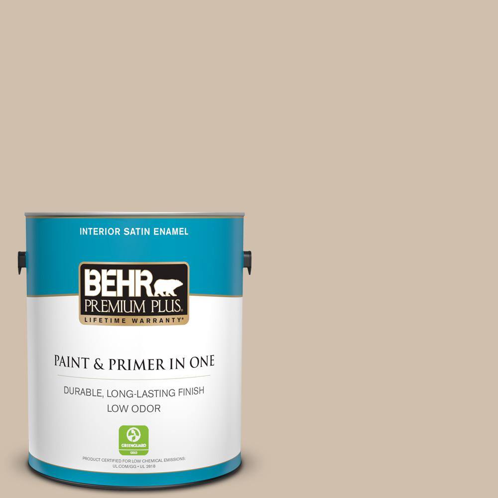 Behr Premium Plus 1 Gal 700c 3 Pecan Sandie Satin Enamel Low Odor Interior Paint And Primer In One 740001 The Home Depot