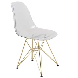 Cresco Modern Plastic Molded Dining Side Chair With Eiffel Gold Legs Transparent Clear