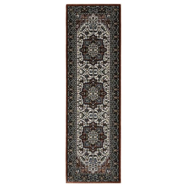 2 ft. x 8 ft. Black Medallion Washable Area Rug