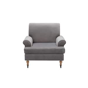 Jakobe Grey Upholstered Velvet Accent Arm Chair With Flared Arm