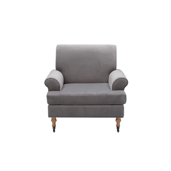 Rustic Manor Jakobe Grey Upholstered Velvet Accent Arm Chair With Flared Arm