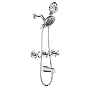 Triple Handle 7-Spray Tub and Shower Faucet 1.8 GPM with handheld shower in. Brushed Nickel Valve Included