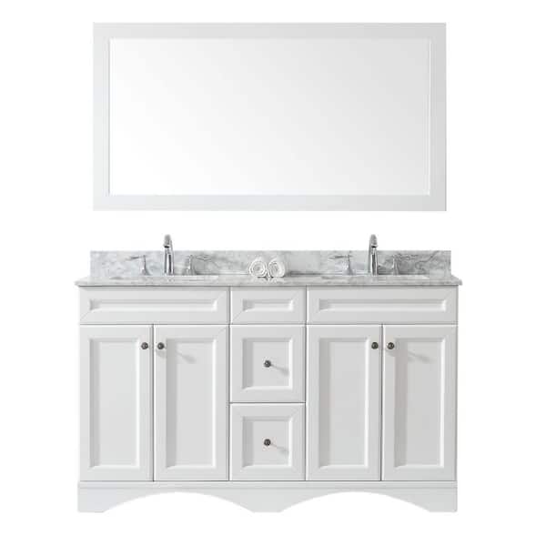 Virtu USA Talisa 60 in. W Bath Vanity in White with Marble Vanity Top in White with Square Basin and Mirror