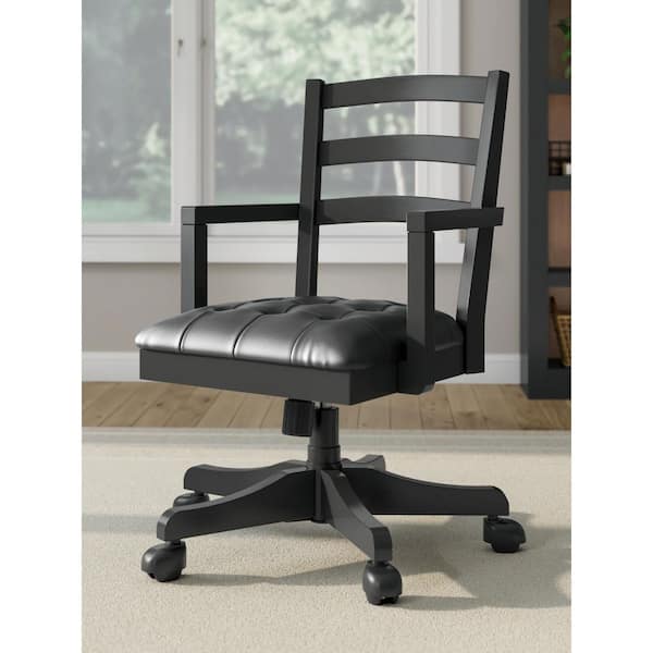 Wildenauer Polyester Adjustable Height Swivel Rolling Tufted Cushioned Ergonomic Chair in Black with Arms and Wheels