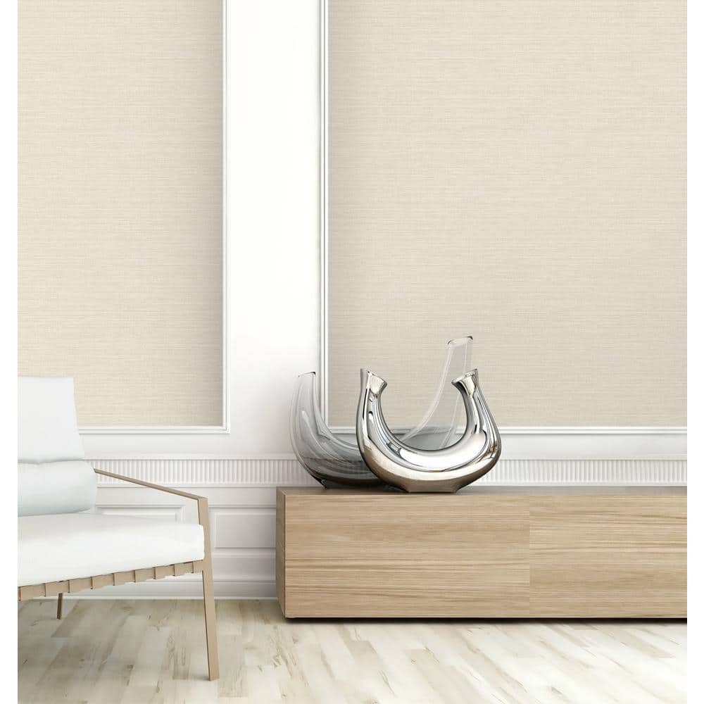 Beige Grasscloth Effect Non-Pasted Removable Wallpaper Roll