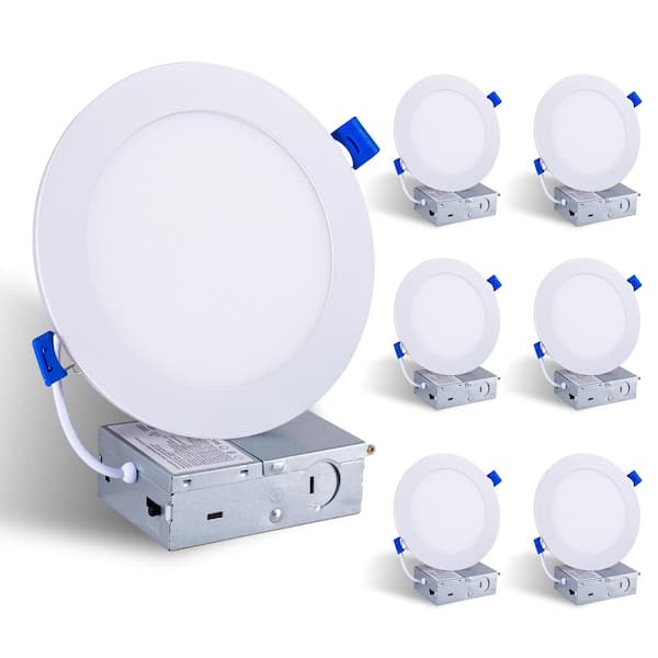 6 in. LED Recessed Light with Night Light, 5-CCT Selectable, Dimmable Canless Wafer Downlight, 12W, 6-Pack, White