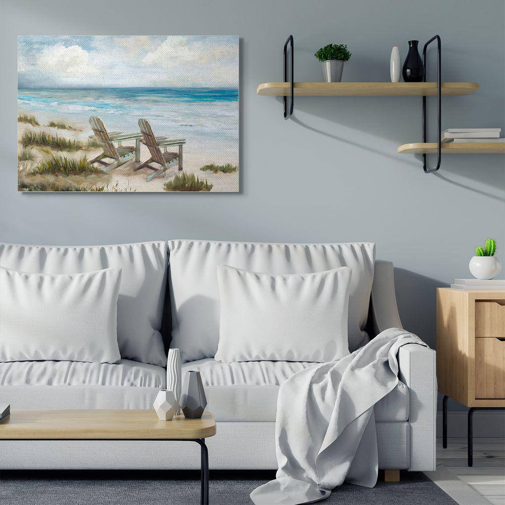 Blue and Beige Coastal Landscape Canvas Wall Art, 36 x 48 Inches