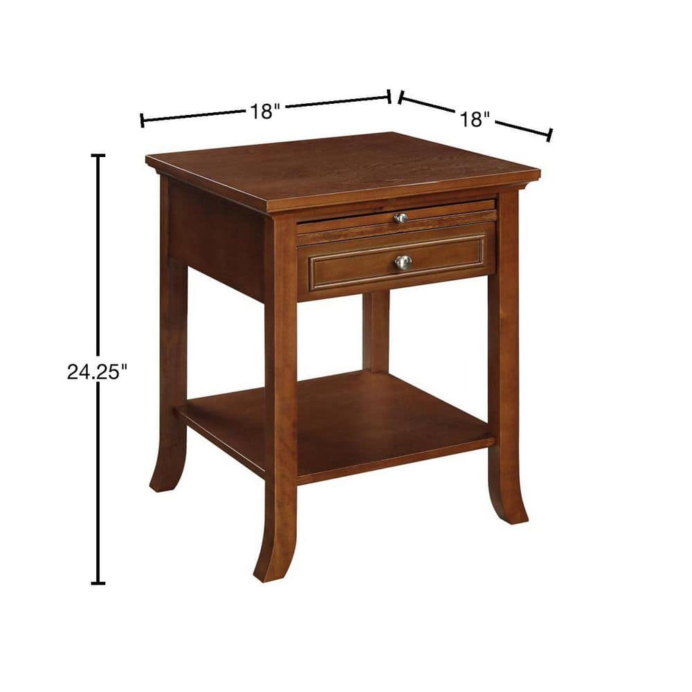 Espresso Logan Square Wood End Table with Storage and Pull-Out Shelf