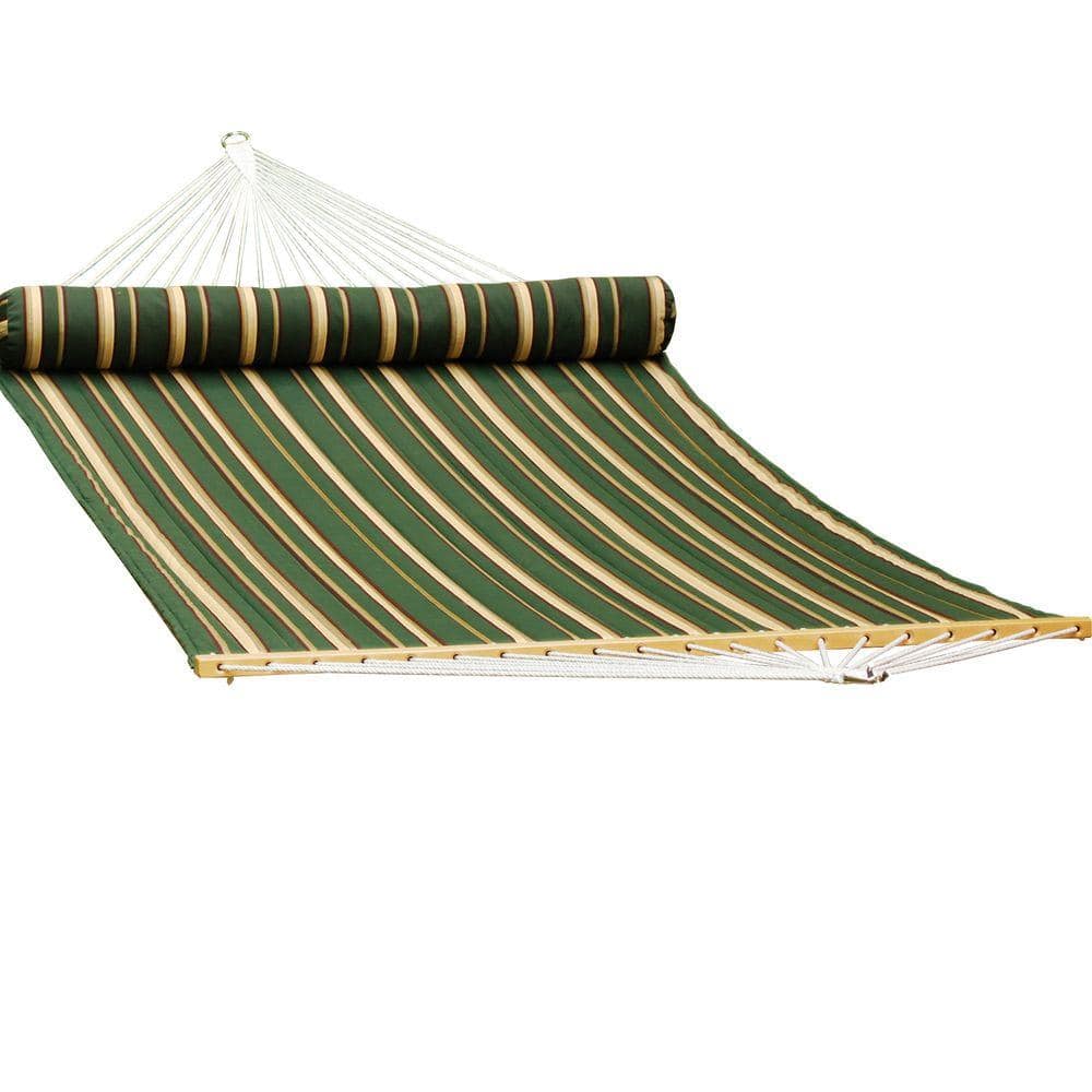 13' Green Striped Quilted Hammock with Pillow