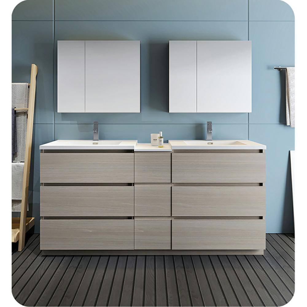 Transitional 72" Grey Double Sink Vanity with Acrylic Top