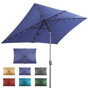 6.6 ft. x 9.8 ft. Rectangular Steel Solar Market Umbrella in Navy