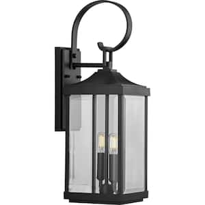 Gibbes Street Collection 2-Light Textured Black Clear Beveled Glass New Traditional Outdoor Medium Wall Lantern Light