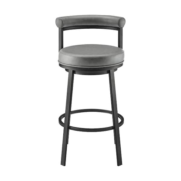 Armen Living Neura 33.5-37.5 in. Grey Metal 30 in. Bar Stool with Faux Leather Seat