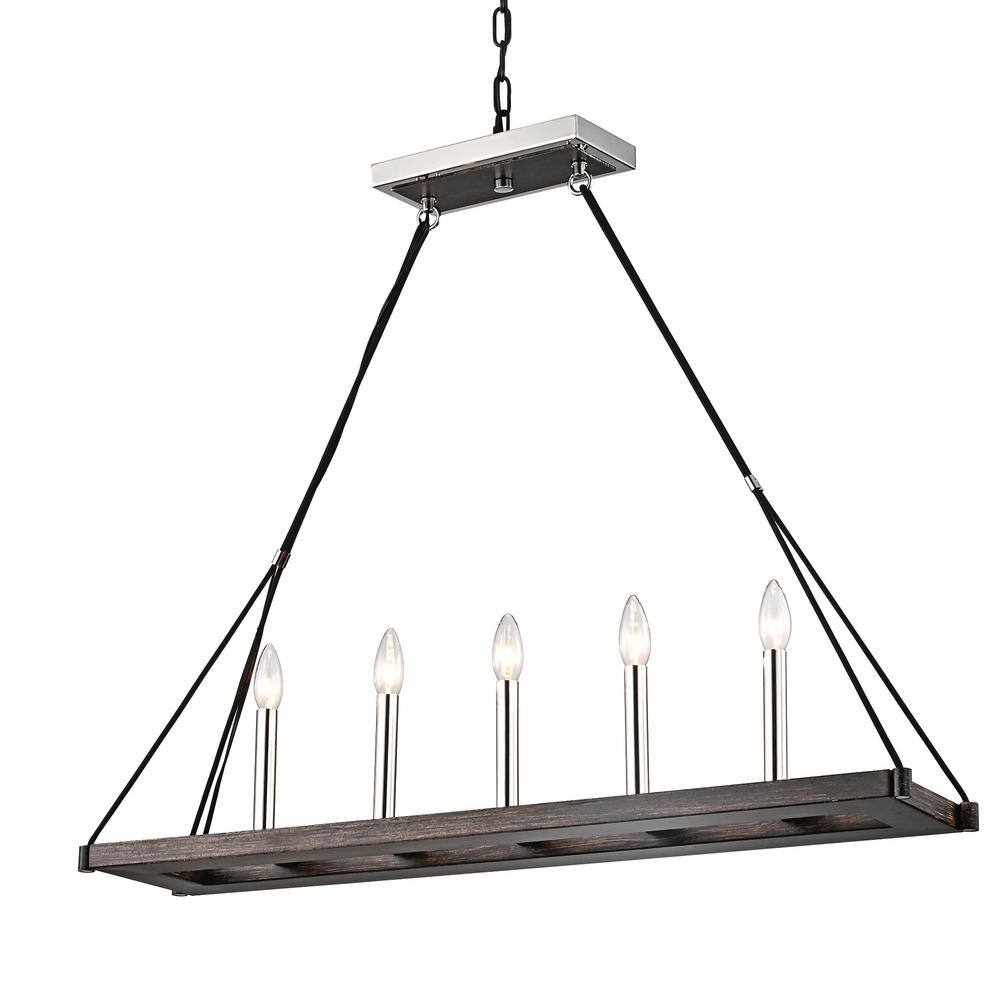 Hartwell 5-Light Modern Polished Nickel and Wood Finish Rectangular Linear Island Hanging Chandelier for Kitchen price history on PriceWatchPro