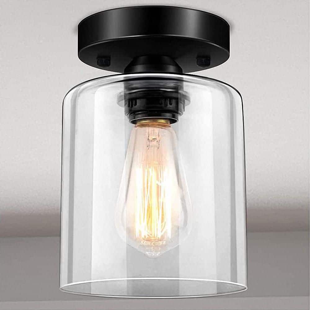 5.51 in. 1-Light Black Vintage Ceiling Light,Retro Semi Flush Mount with Clear Glass Shade for Hallway price history on PriceWatchPro