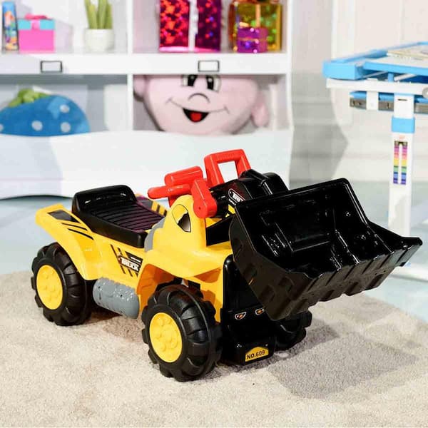 9 in. Kids Toy Excavator Digger Toddler Ride On Truck Scooter with Sound & Seat Storage Toy