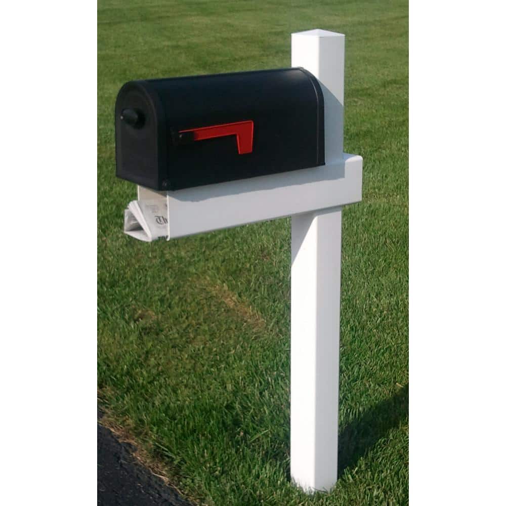 54-Inch White Vinyl Adjustable Mailbox Post Sleeve with Newspaper Holder