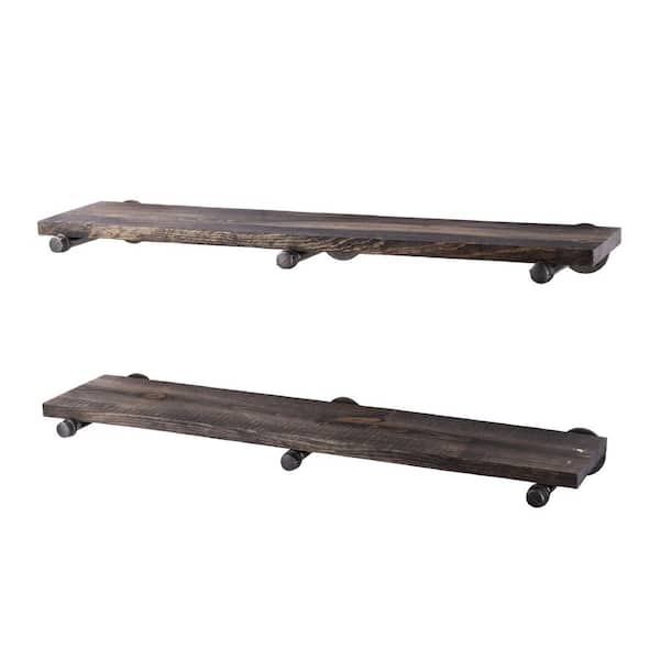 36 in. x 7.5 in. x 6.75 in. Boulder Black Restore Wood Decorative Wall Shelf - Industrial Steel Pipe Straight Brackets