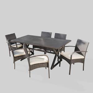 Ashworth Brown 7-Piece Plastic Outdoor Dining Set with Creme Cushions