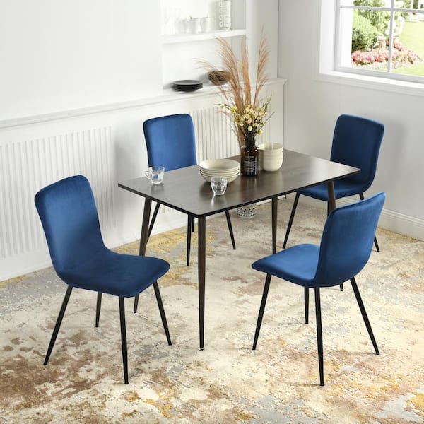 Homy Casa Scargill Blue Velvet Upholstered Side Dining Chairs ( Set of 4 )