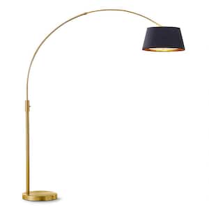 Orbita 82 in. Antique Brass Furnish LED Dimmable Retractable Arch Floor Lamp, Bulb Included with Empire Black/Gold Shade