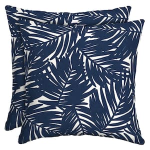 Earth Fiber Outdoor Throw Pillow, Fade Resistant Navy Blue King Palm (Set of 2)